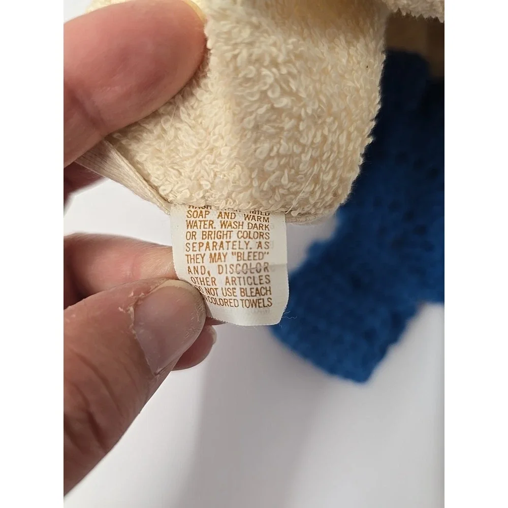 VTG Mushroom RAB Blue Crochet Hanging Dish Towel READ
